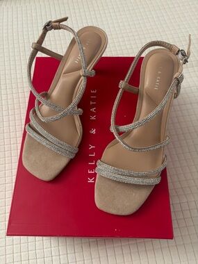 Kelly & Katie Beige Strappy Rhinestone Heels